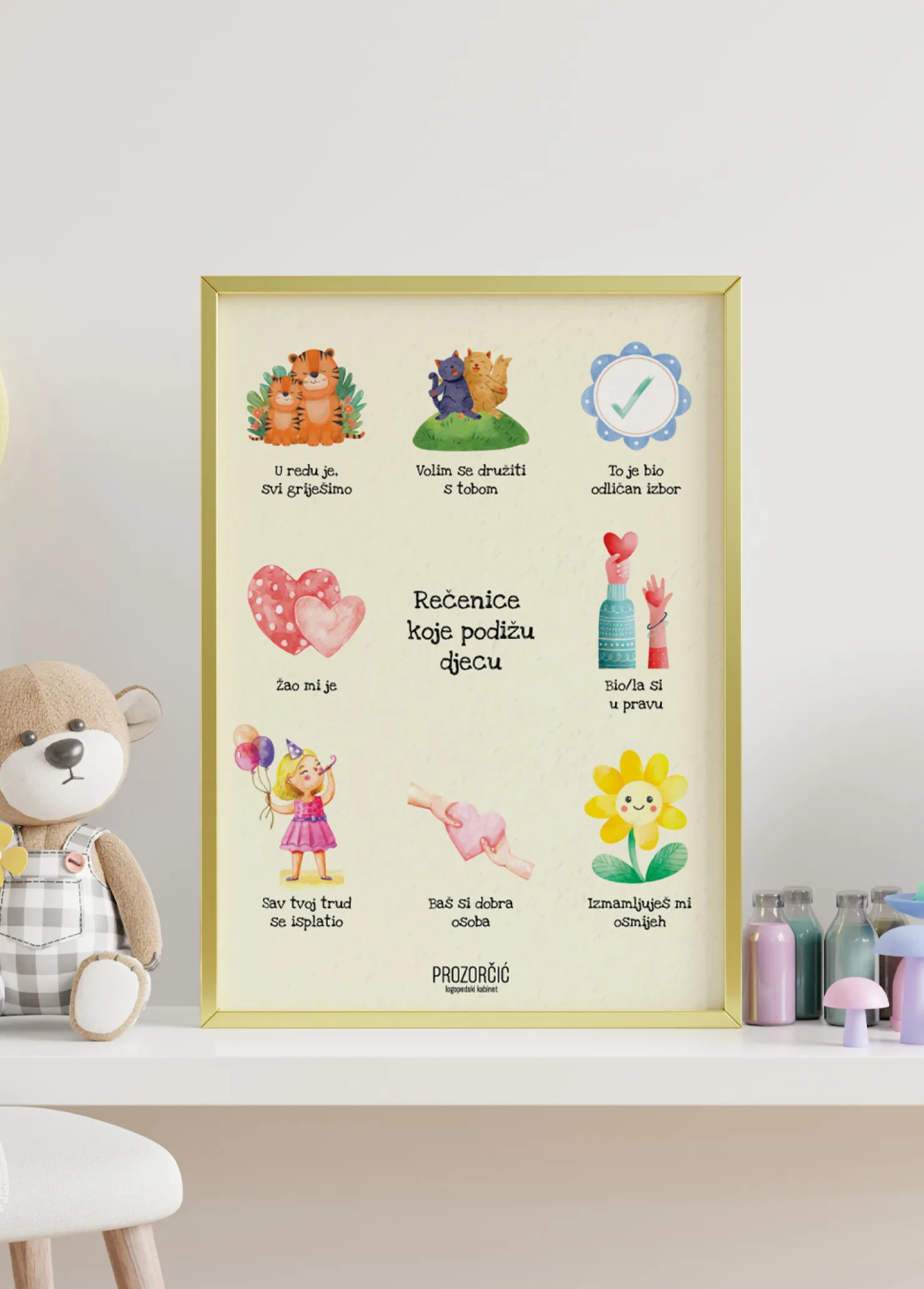 The “Rečenice koje podižu djecu” poster — sentences adults can use to support a child