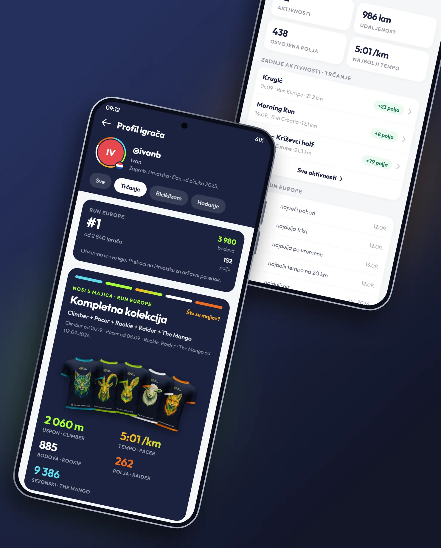 Player profile screens with stats and jersey collection