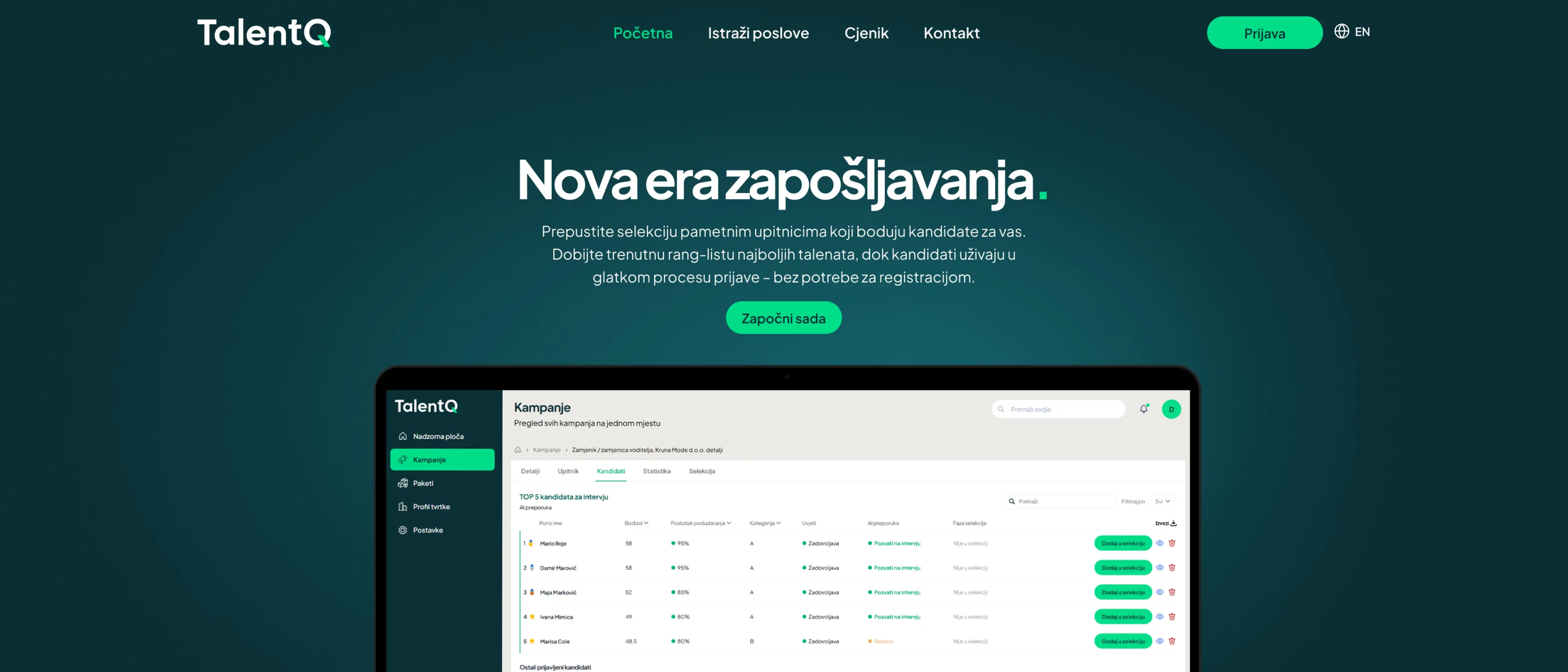 The TalentQ homepage — “A new era of hiring”